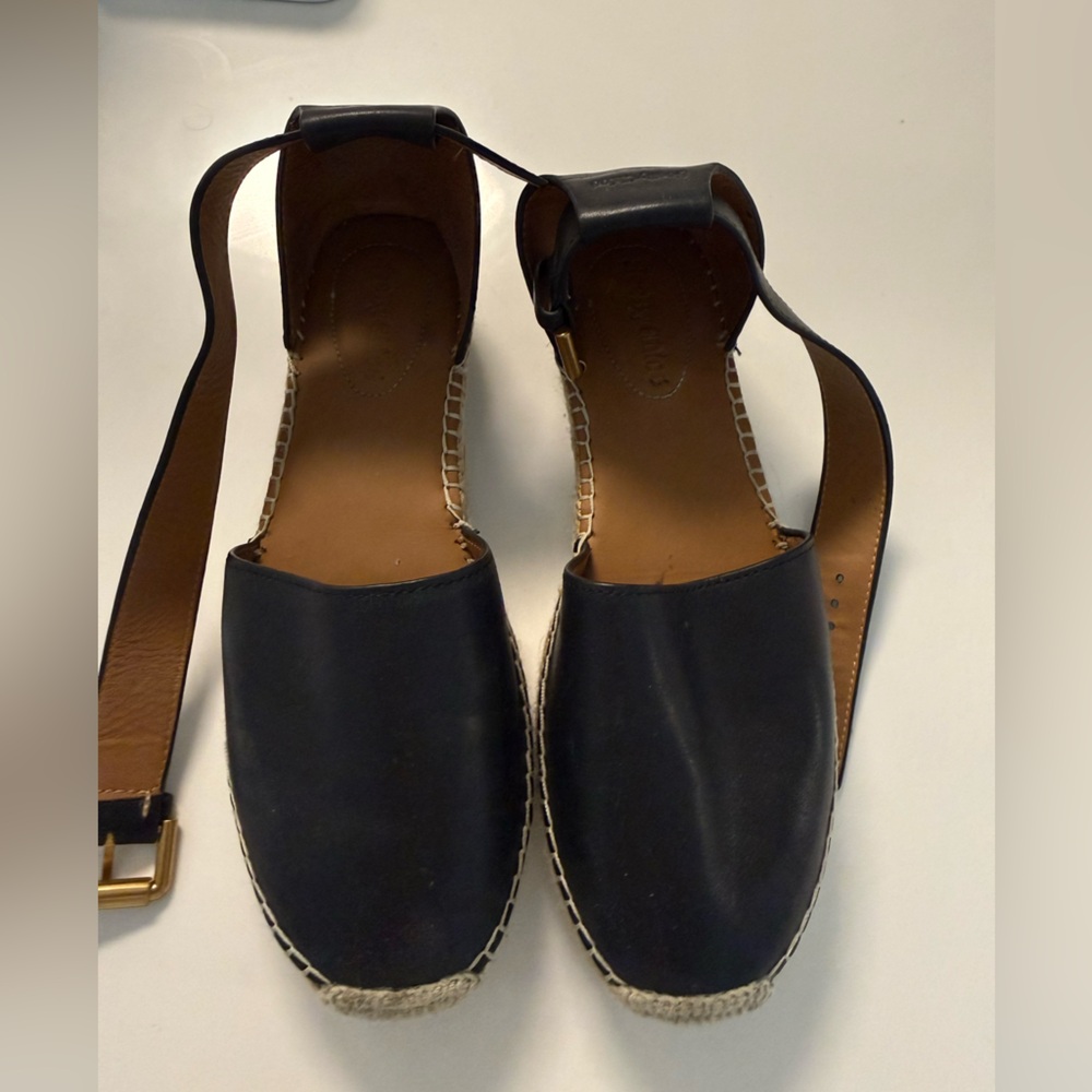 See By Chloé Black Leather Espadrille Slingback Flats